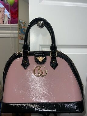 Patent Dome Satchel in Blush Pink and Black